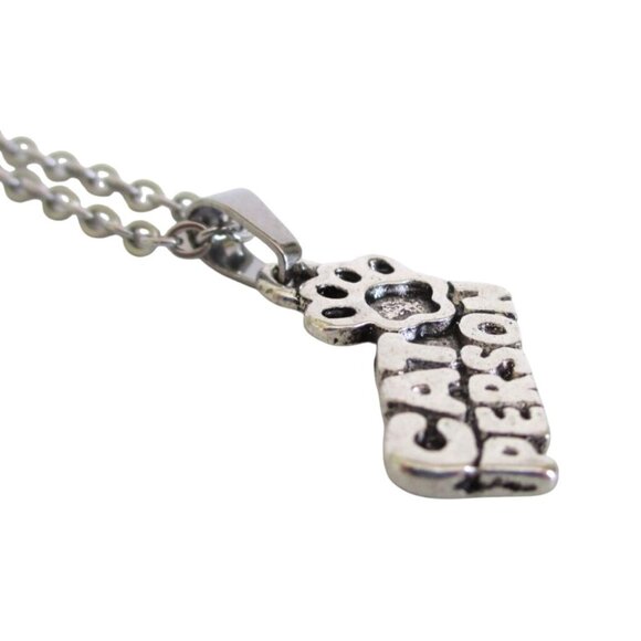 New Cat Person with Paw Pendant Necklace on 18" Stainless Chain Cat Lover Gift - Picture 5 of 6